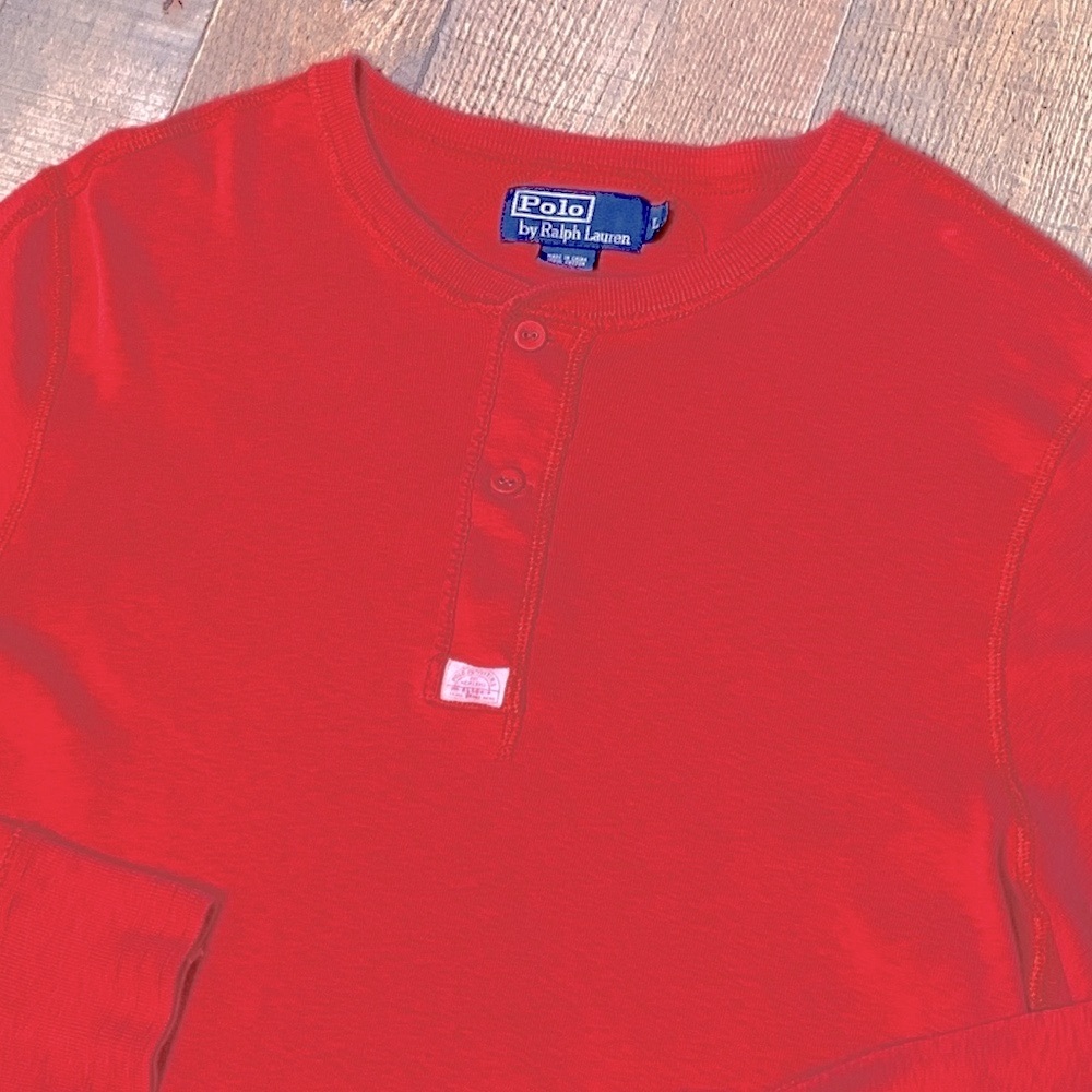 Polo by Ralph Lauren Outfitters Vintage Mens Large Red Henley *Rare*